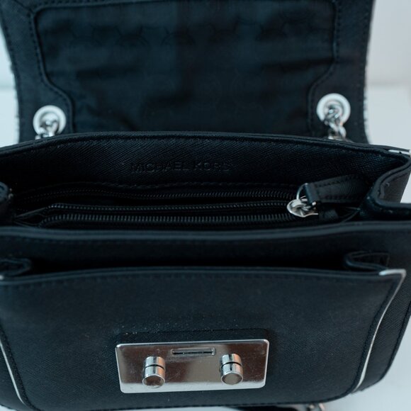 Michael Kors Sloan Specchio Silver Black Saffiano Crossbody - Picture 5 of 6
